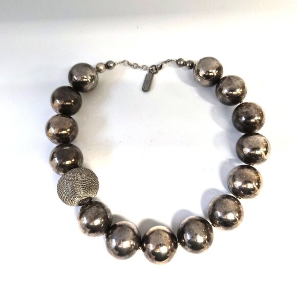 VTG Rita D Silver‑Tone Bead Necklace Statement Y2K Canada Futuristic Industrial - Picture 1 of 5